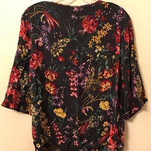 H&M Green Yellow Floral Print 3/4 Sleeve Blouse